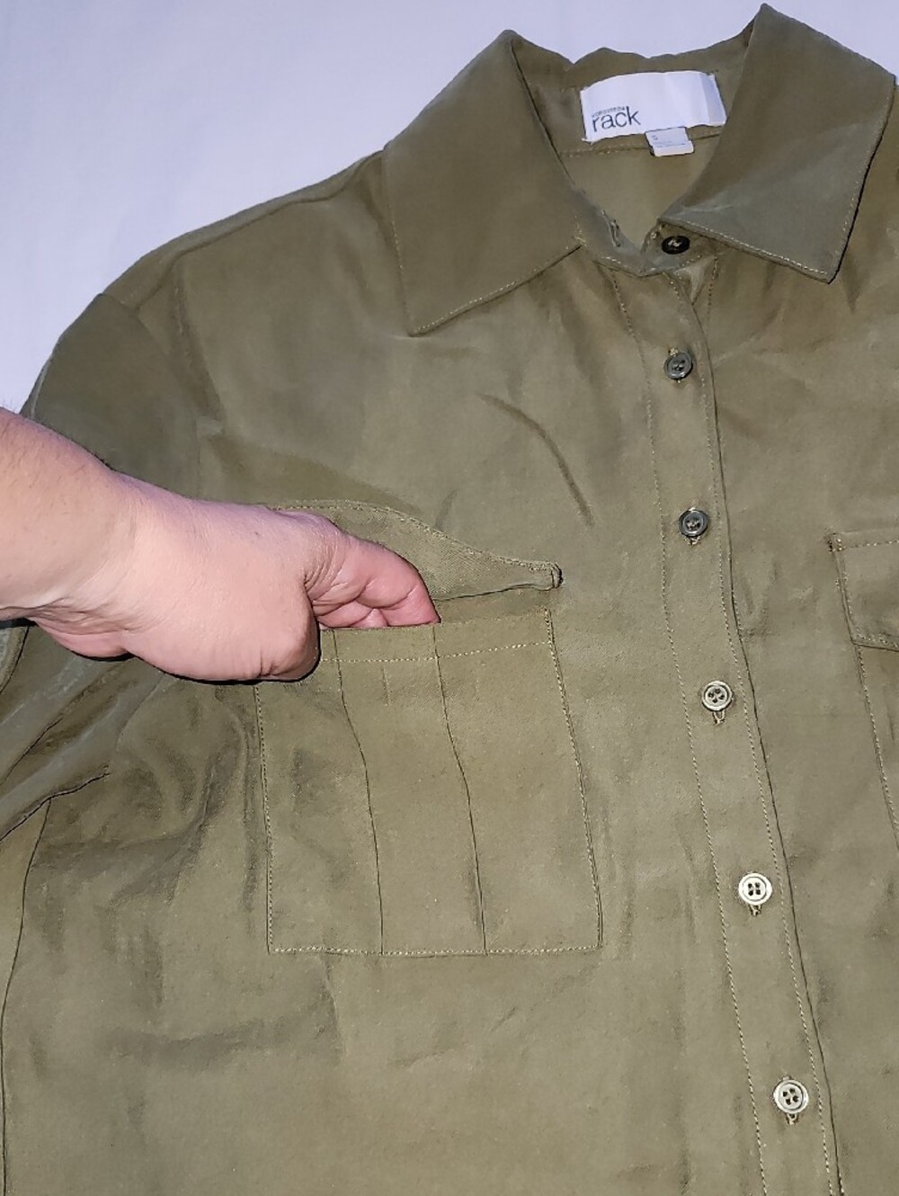 Nordstrom Rack Olive Green Double Pocket Utility Shirt S - Picture 4 of 9